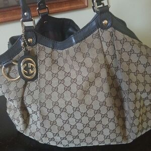 Gucci Brown and Black Monogram Shoulder Bag